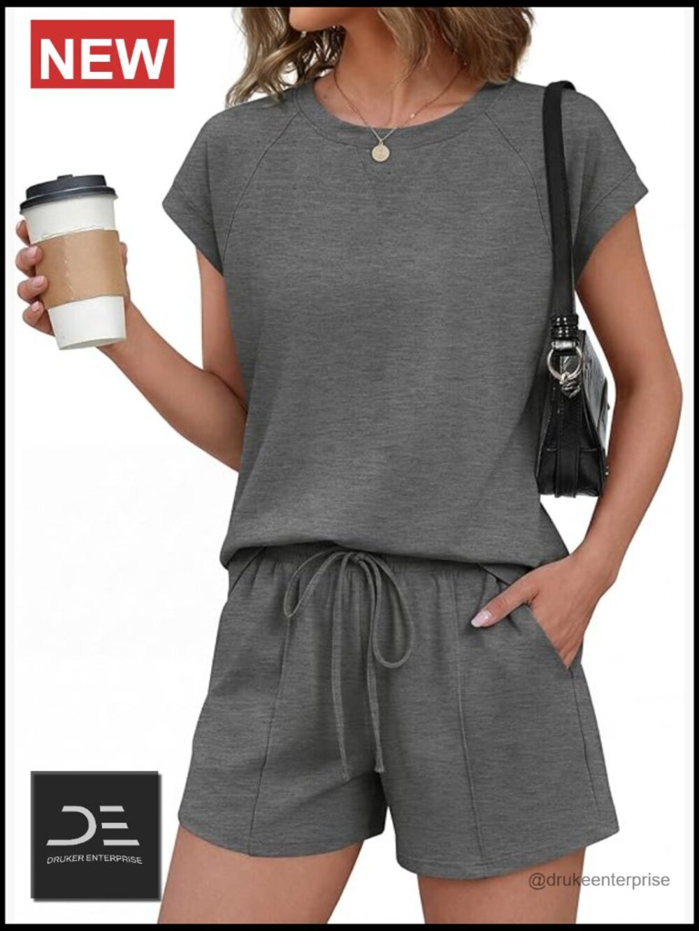 Cotton Blend Cap Sleeve Short Set with Pockets
